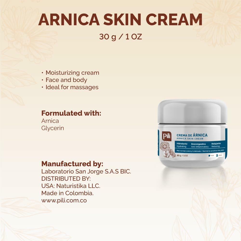 Pili Natural Arnica Cream (3 Pack)  - Restore Skin conditions - Crema de Arnica -1 oz