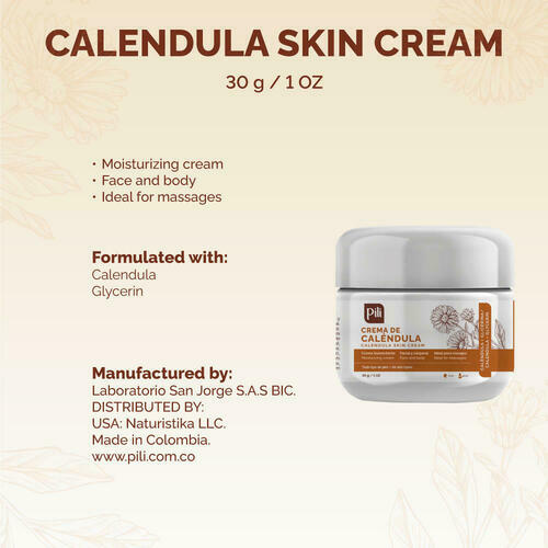 Pili Natural Calendula Cream (2 Pack)  - Moisturizing Cream for Rough, Dry, or Chapped Skin - Crema de Calendula (1 oz/Unit)