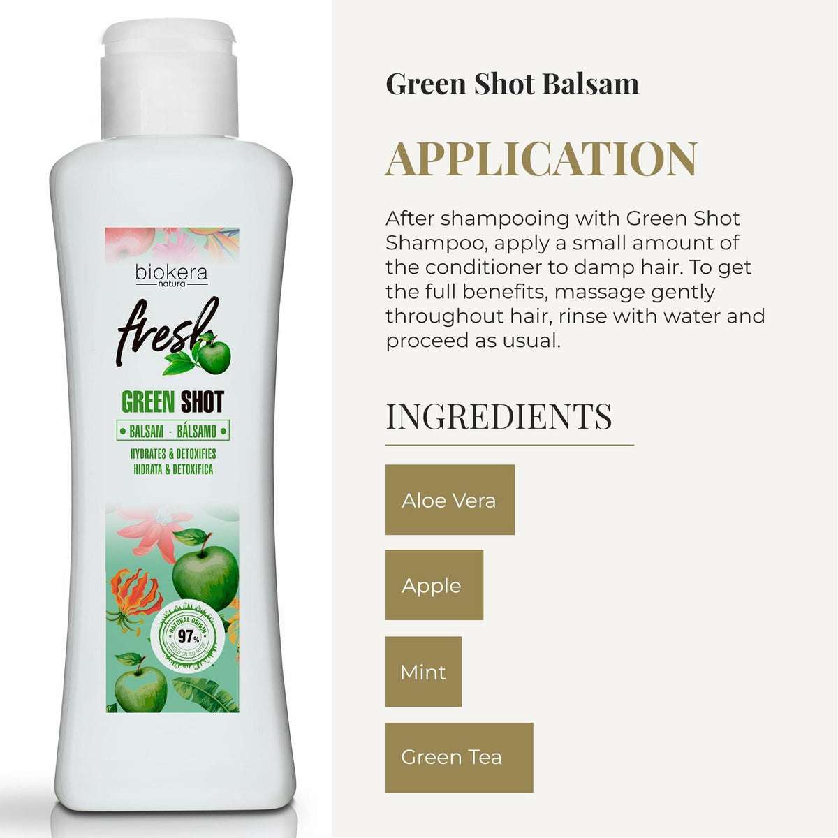 SALERM - Hair Conditioner - Green Shot Balm Biokera Fresh - 300 ml - with Apple, Green Tea, Mint, and Aloe Vera - Hydrates and Refresh the Scalp - Sulfate and Paraben-Free - Vegan