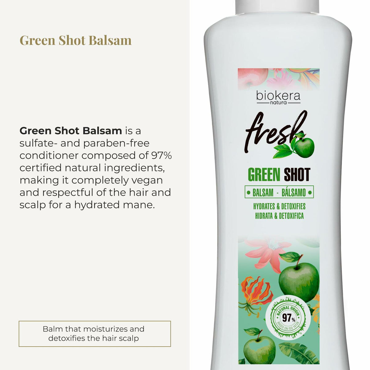 SALERM - Hair Conditioner - Green Shot Balm Biokera Fresh - 300 ml - with Apple, Green Tea, Mint, and Aloe Vera - Hydrates and Refresh the Scalp - Sulfate and Paraben-Free - Vegan
