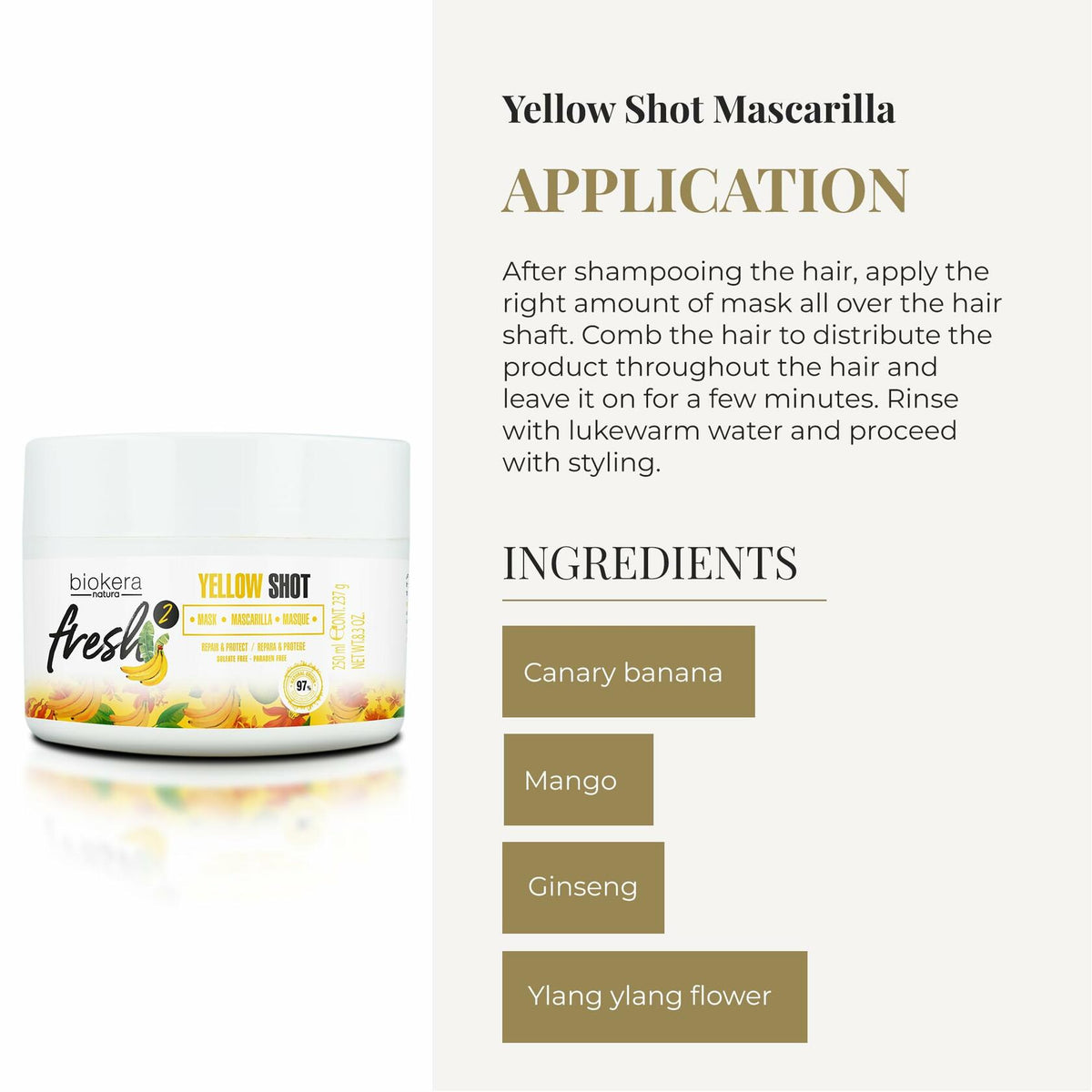 SALERM - Deep Repair Hair Mask - Biokera Fresh Yellow Shot Mask - 250 ml - Hydrates, Repairs, and Protects Hair - Anti-Frizz - Sulfate-Free and Paraben-Free