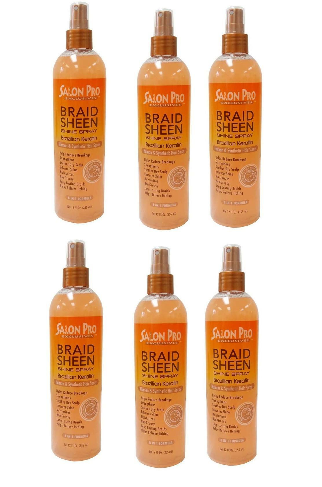 Salon Pro Braid Sheen Shine Spray [Brazilian Keratin] 12 Oz,Pack of 6