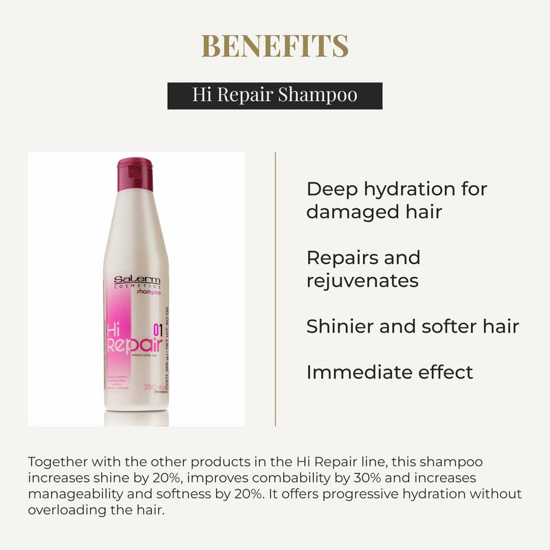 SALERM - Repair Shampoo - Hi Repair Shampoo - 250 ml - Deep Hydration for Damaged Hair - Repairs and Rejuvenates - Shinier and Softer Hair - Immediate Effect