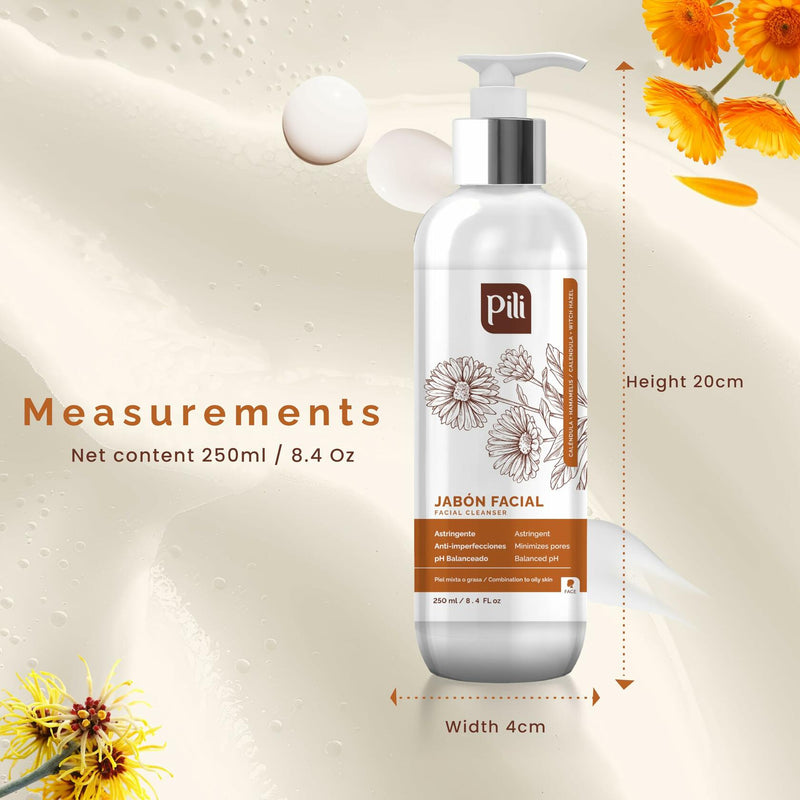 Pili Calendula Facial Cleanser with Witch Hazel and Lactic acid, cleans and exfoliates with controlled pH