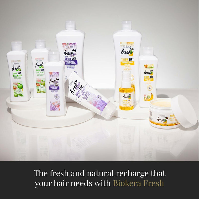 SALERM - Repair Shampoo Yellow Shot - Biokera Fresh - 1000 ml - Repairs and Protects - For Shiny, Frizz-Free Hair - Sulfate-Free and Paraben-Free Shampoo
