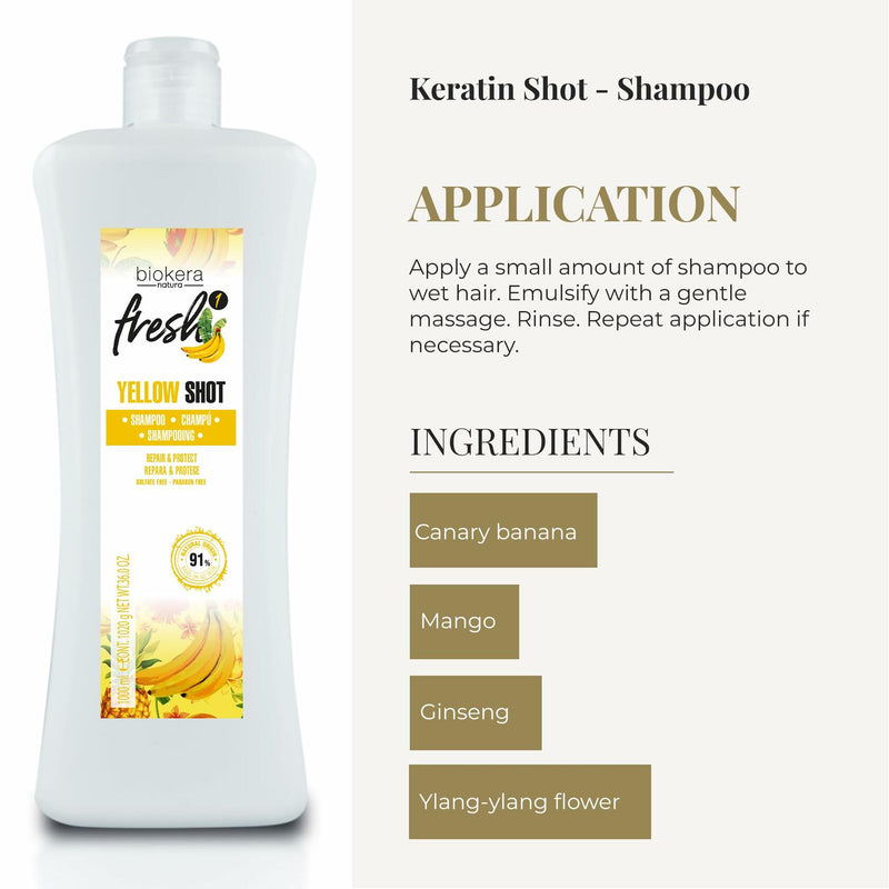 SALERM - Repair Shampoo Yellow Shot - Biokera Fresh - 1000 ml - Repairs and Protects - For Shiny, Frizz-Free Hair - Sulfate-Free and Paraben-Free Shampoo