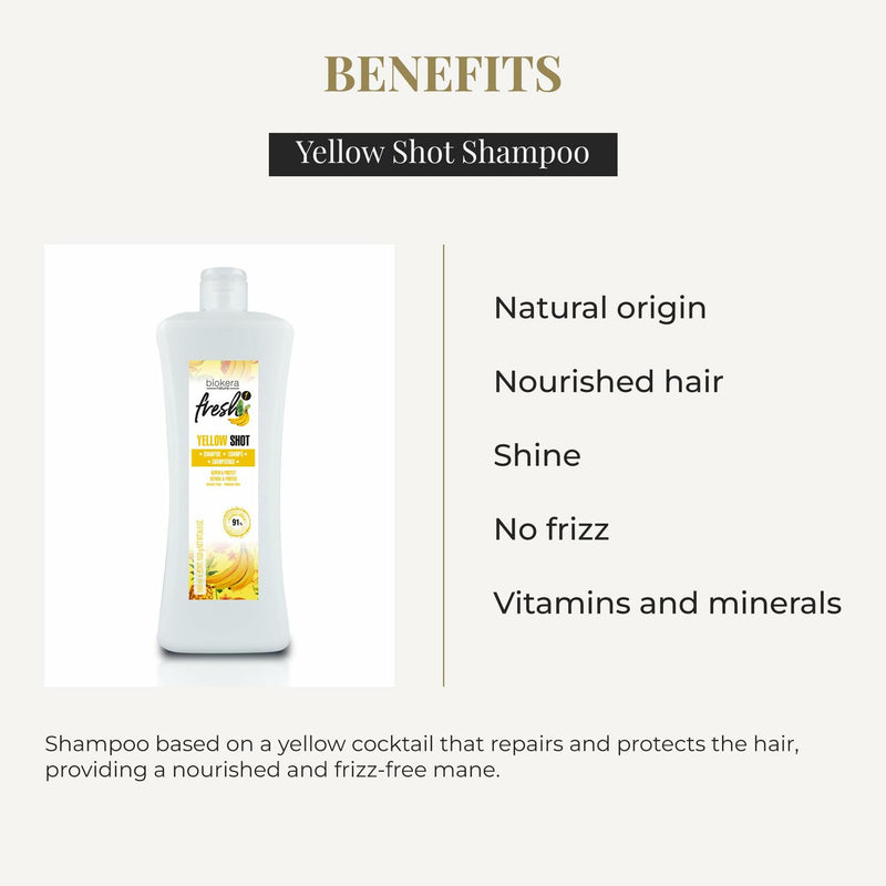 SALERM - Repair Shampoo Yellow Shot - Biokera Fresh - 1000 ml - Repairs and Protects - For Shiny, Frizz-Free Hair - Sulfate-Free and Paraben-Free Shampoo