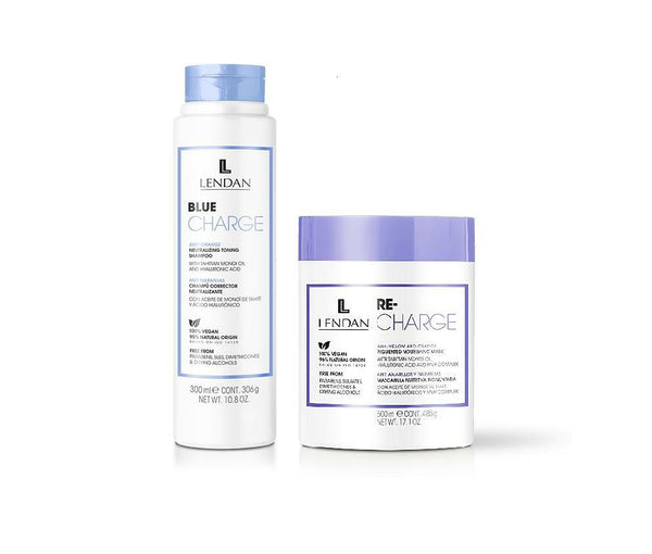 Lendan Anti-Orange Kit with Blue Pigments, Blue Charge Shampoo 300ml + Re-Charge Mask 500ml