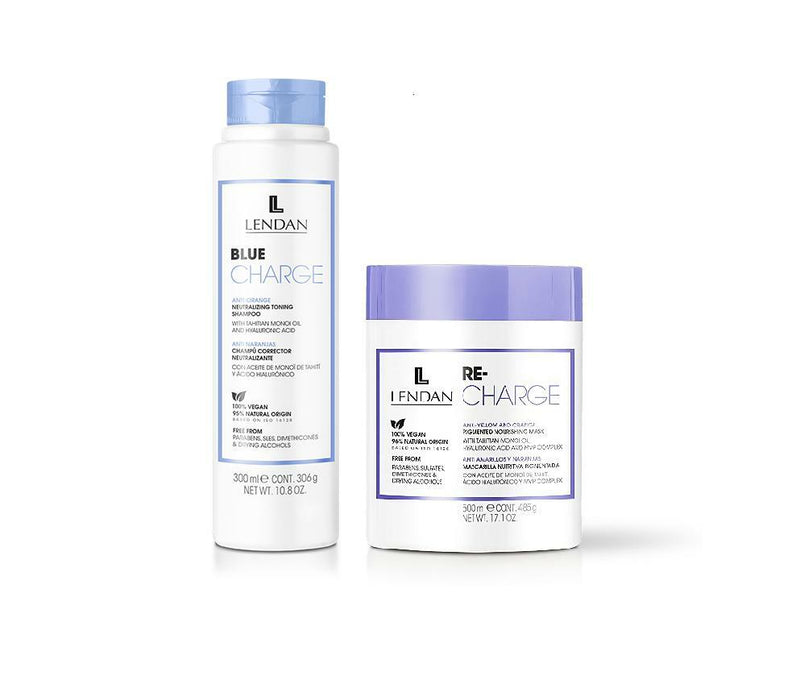 Lendan Anti-Orange Kit with Blue Pigments, Blue Charge Shampoo 300ml + Re-Charge Mask 500ml