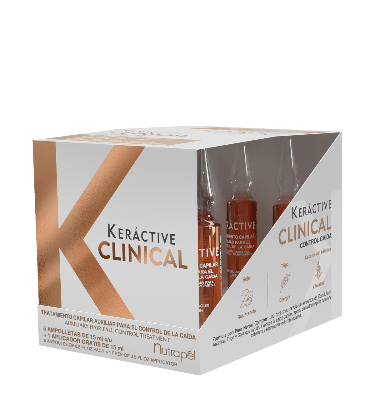 Nutrapel Keractive Clinical Ampoules 5 x 0.5 fl oz – Botanical Hair Treatment for Fuller‑Looking Hair, Anti‑Hair Loss Leave‑In Scalp Serum