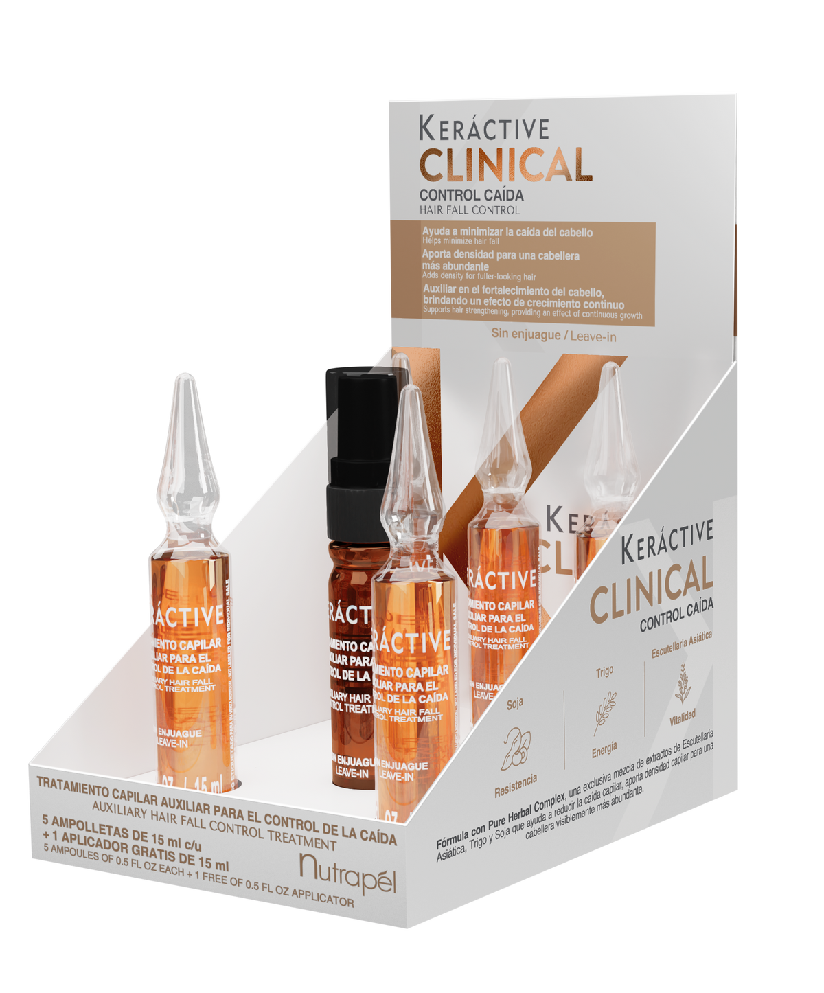Nutrapel Keractive Clinical Ampoules 5 x 0.5 fl oz – Botanical Hair Treatment for Fuller‑Looking Hair, Anti‑Hair Loss Leave‑In Scalp Serum