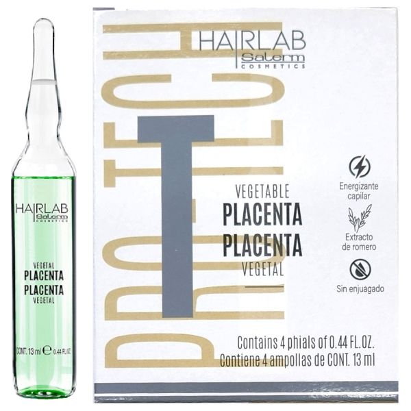 Salerm Cosmetics HAIRLAB Vegetable Placenta Natural Liquid Hair Treatment Ampoules box of 4 vials (0.44 fl.oz each)