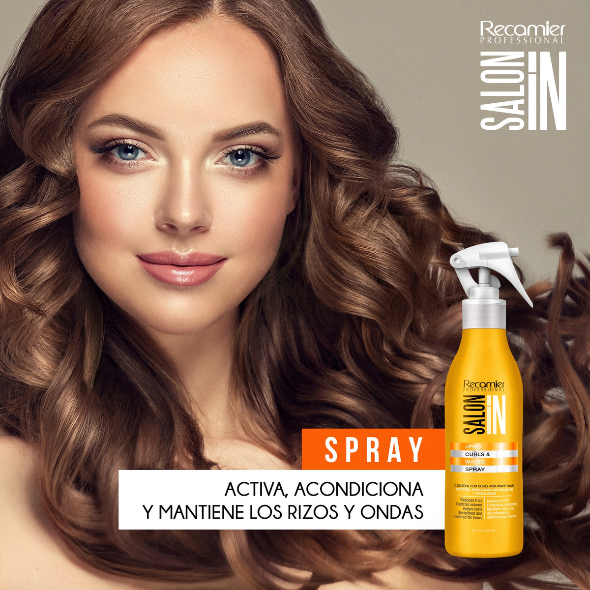 Recamier Professional Salon In +Pro Curls and Waves Hair Hydrating Control Spray 10.1 fl.oz. - Spray Control para Cabello Rizado y Ondulado