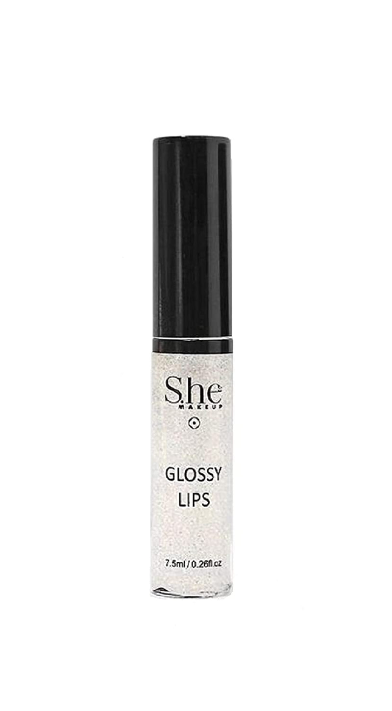 S.he Makeup Glossy Lips Lip in Crystal Clear with Shimmering Glitter Box of 36 7.5ml / 0.26oz