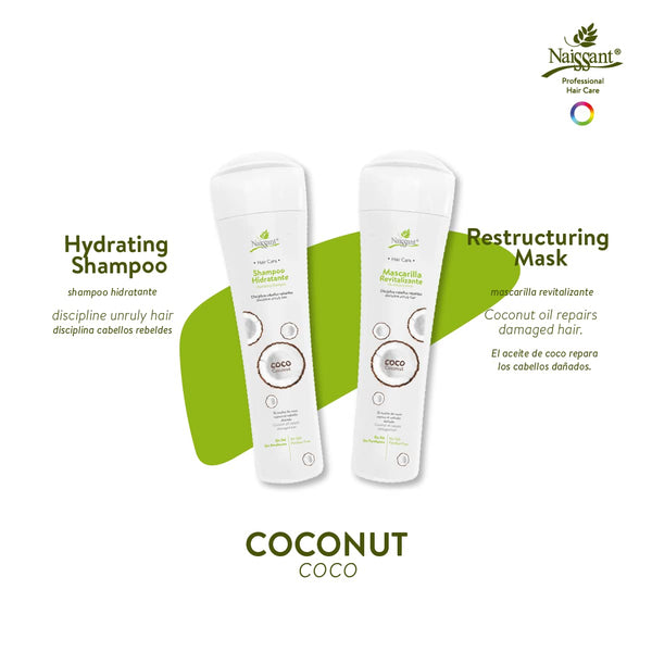 Naissant Professional Coconut Oil Line of Hydrating Hair Shampoo, Mask and Oil - Linea de Coco