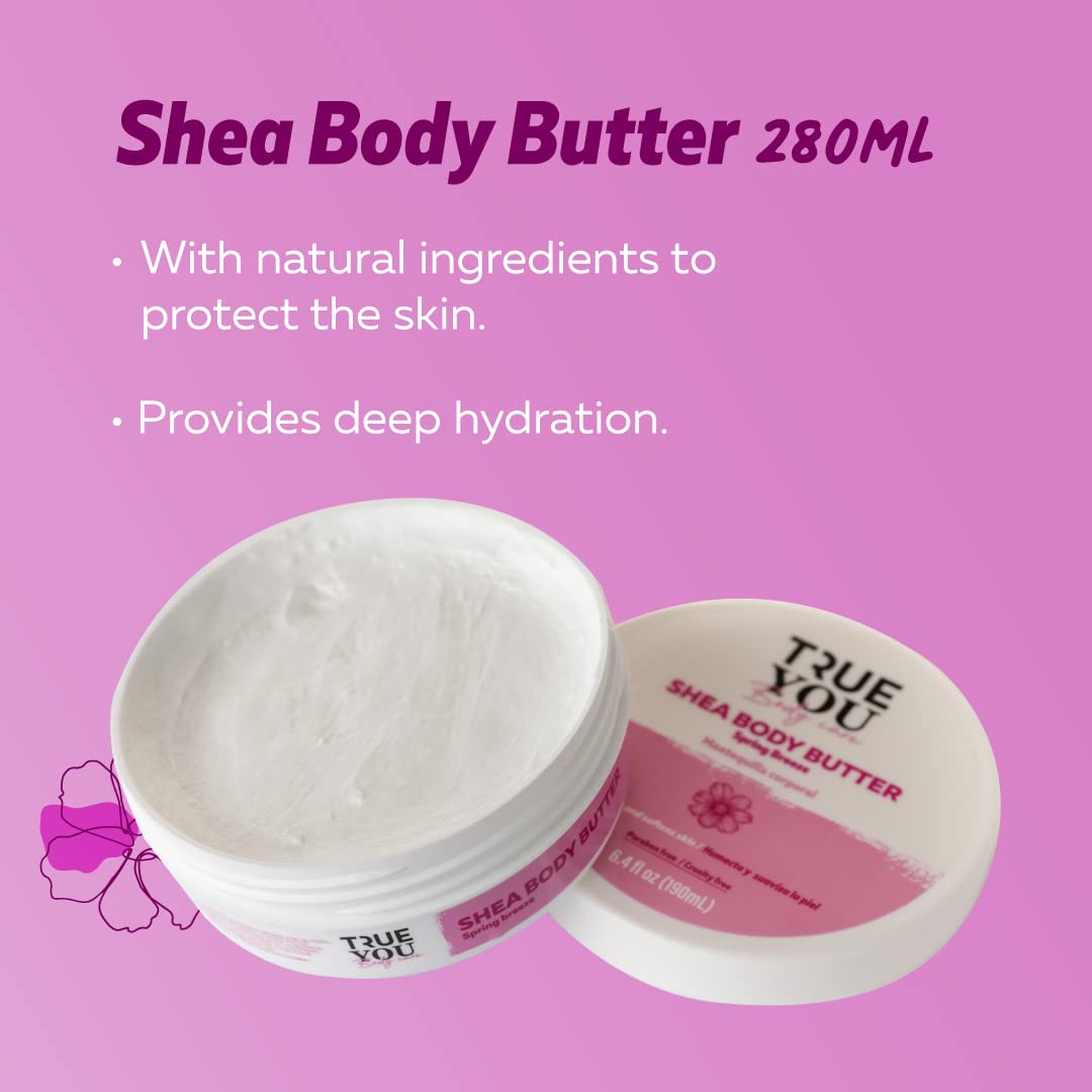 TRUE YOU Shea Body Butter Lotion Spring Breeze with Natural Extracts and Vitamin E Hydrating Gentle Purifying Cleanser, For Daily Use, Day and Night Moisturizer 6.7 oz