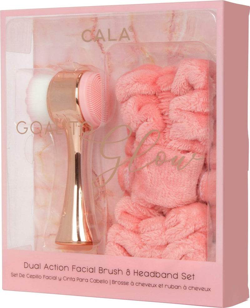 Cala Goal To Glow Dual Action Facial Skin Brush & Headband Set (Rose Gold)