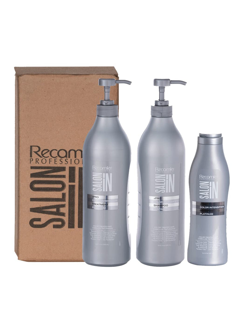 Recamier Shampoo for Colored Treated Hair Dyed Treatment Intensifier Platinum Set Shampoo + Conditioner 33.8oz + Shampoo 10.1oz