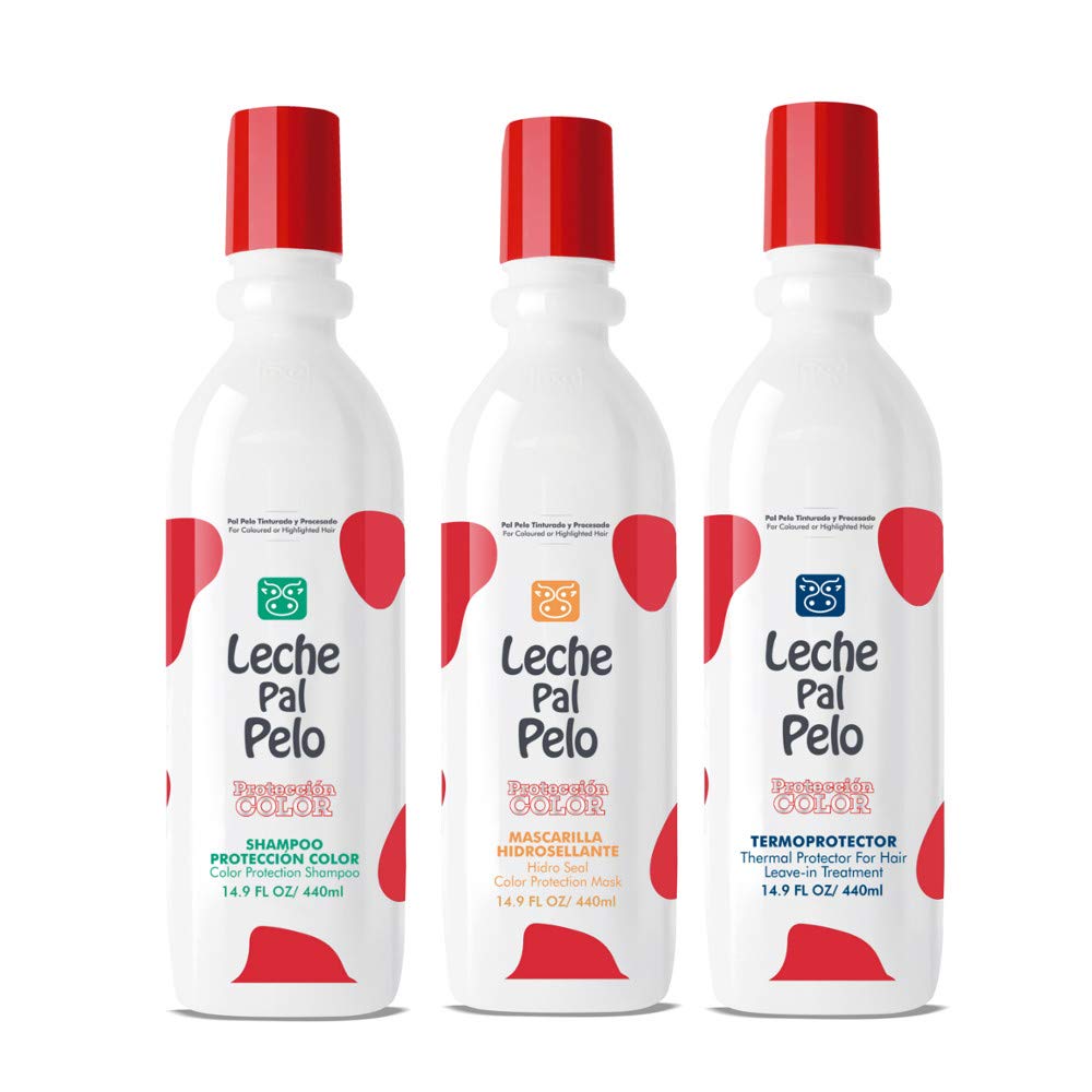 Leche Pal Pelo Proteccion Color For Colourd or Highlighted Hair Hidro Seal Leave-in Treatment | Para Cabello Tinturado y Procesado 14.9oz-440ml (Set/Kit 14.9-440 x3)