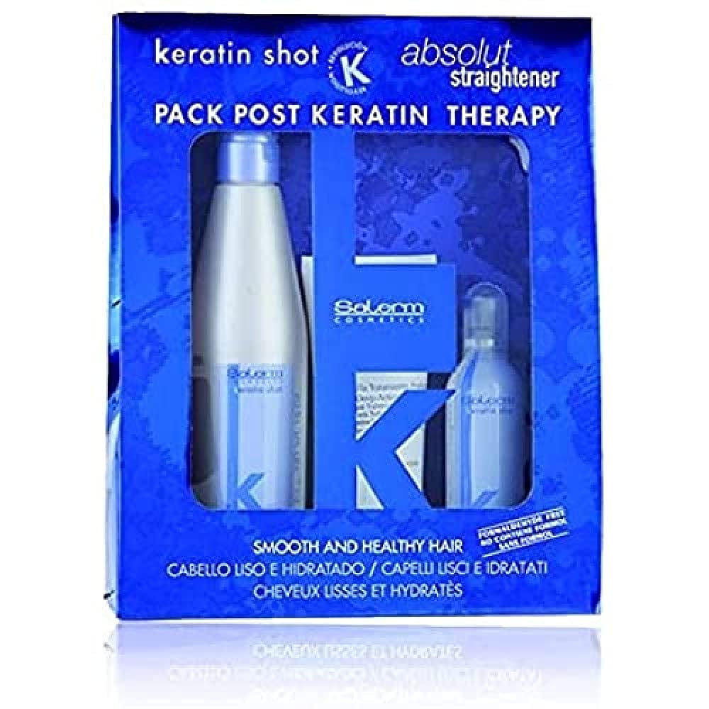 Salerm Cosmetics Keratin Shot Hair Pack Post Keratin Therapy - Shampoo, mask and Keratin Serum Bundle