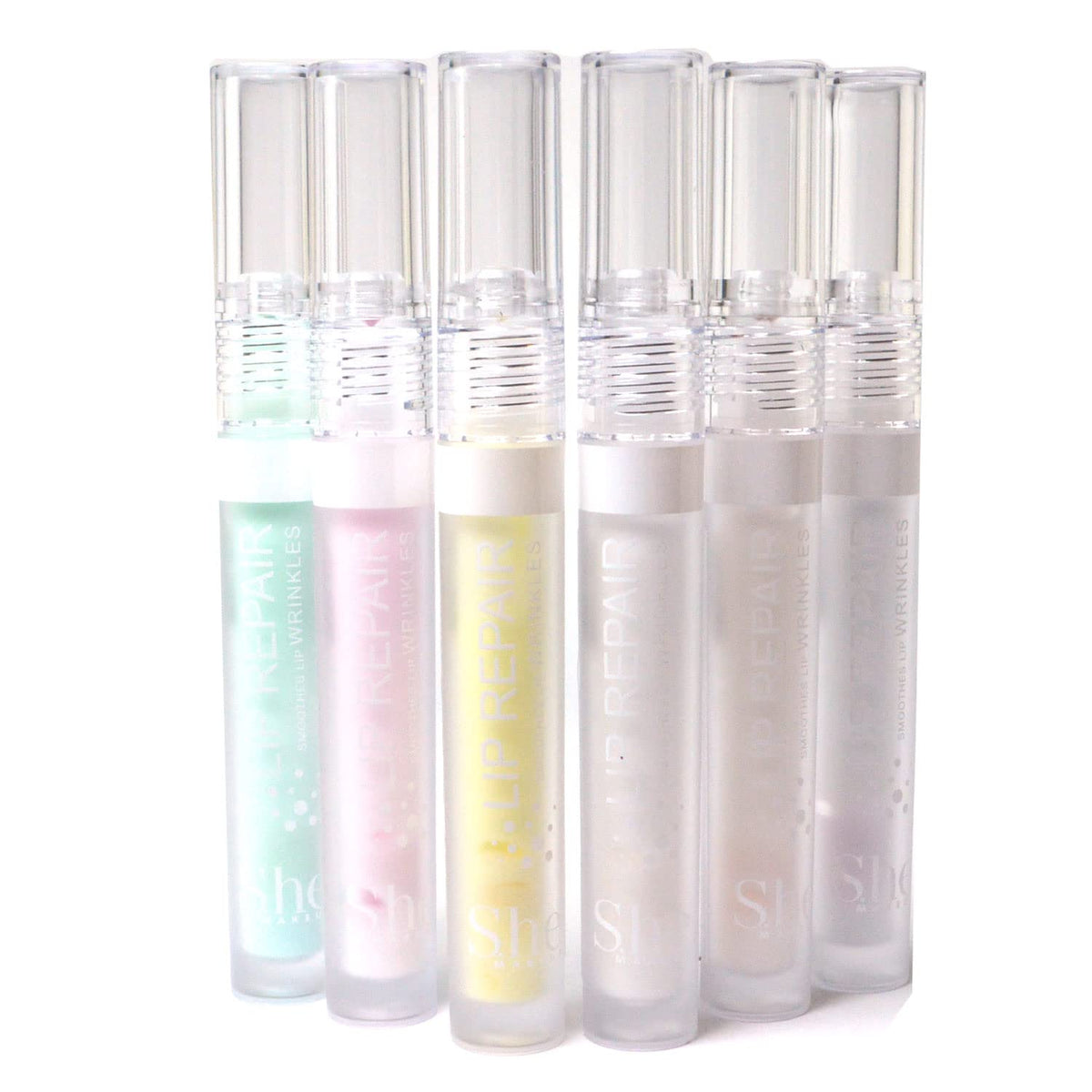 She Makeup 6 Pastel Sheer Lip Repair Smoothes Lip Wrinkles Cream Texture Gloss Lipgloss Glossy Healthy LP03 + Free Zipper Bag, Full Size