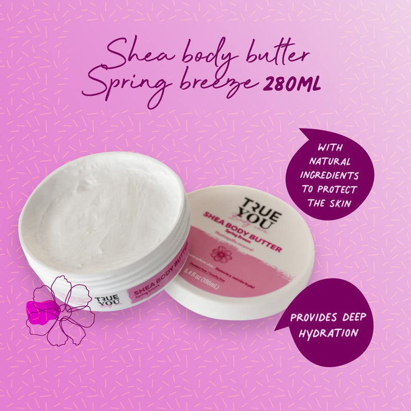 TRUE YOU Shea Body Butter Lotion Spring Breeze with Natural Extracts and Vitamin E Hydrating Gentle Purifying Cleanser, For Daily Use, Day and Night Moisturizer 6.7 oz