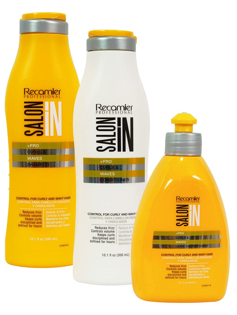 Recamier Professional Salon In +Pro Curls and Waves Hair Shampoo, Conditioner and Treatment Bundle 3 Piece kit