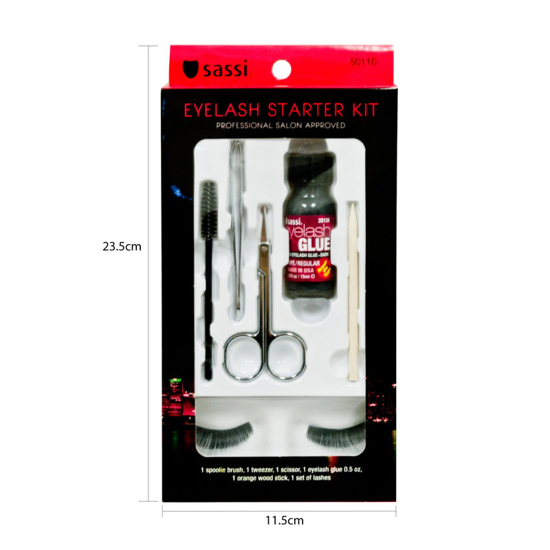 Eyelash Starter Kit by Sassi - Professional Salon Eyelash Glue 0.5oz, Set of False Black Eyelashes