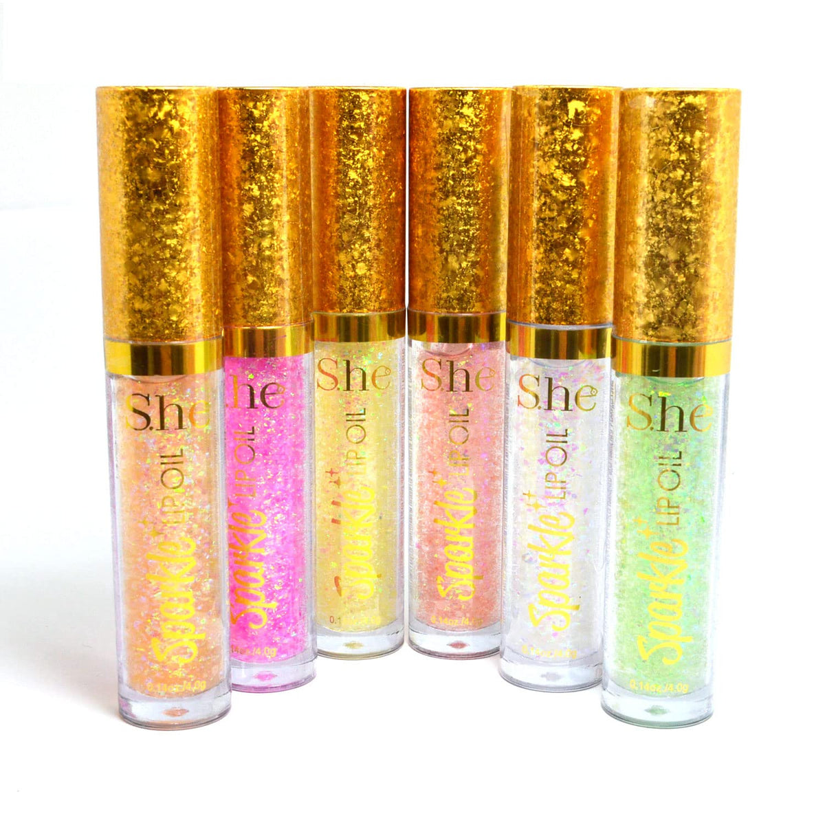S.he Makeup Sparkle Lip Oil Lip Gloss Balm Ultra Hydrating, Complete Set of All 6 Shades