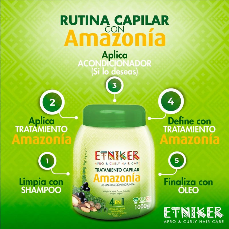 Etniker Amazonia Hair treatment. Deep Conditioning Hair Mask with Magdalena Nut, Cacay, Acai, Cupua�u and protein for Deep Hydration, Repair and protection for Curly Hair. Lmar Afro and Curly Hair Treatment Care 33.3 oz
