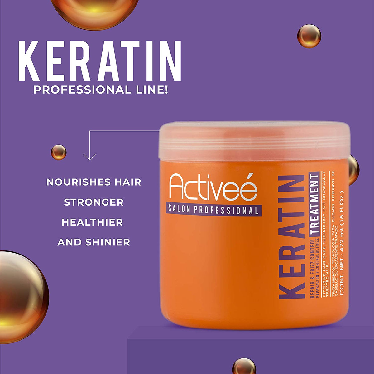 Activee Professional Keratin Hair Mask Treatment 16 fl. oz. - Hydrolyzed keratin enriched mask treatment