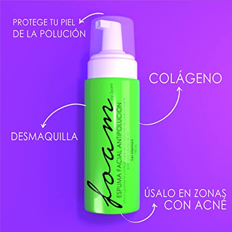 Foam Skin Facial Cleanser Makeup Remover Anti Pollution Anti Acne by Syam Cosmetics 5.07oz 150ml - Espuma Facial Limpiadora Antipolucion con Vitamin E
