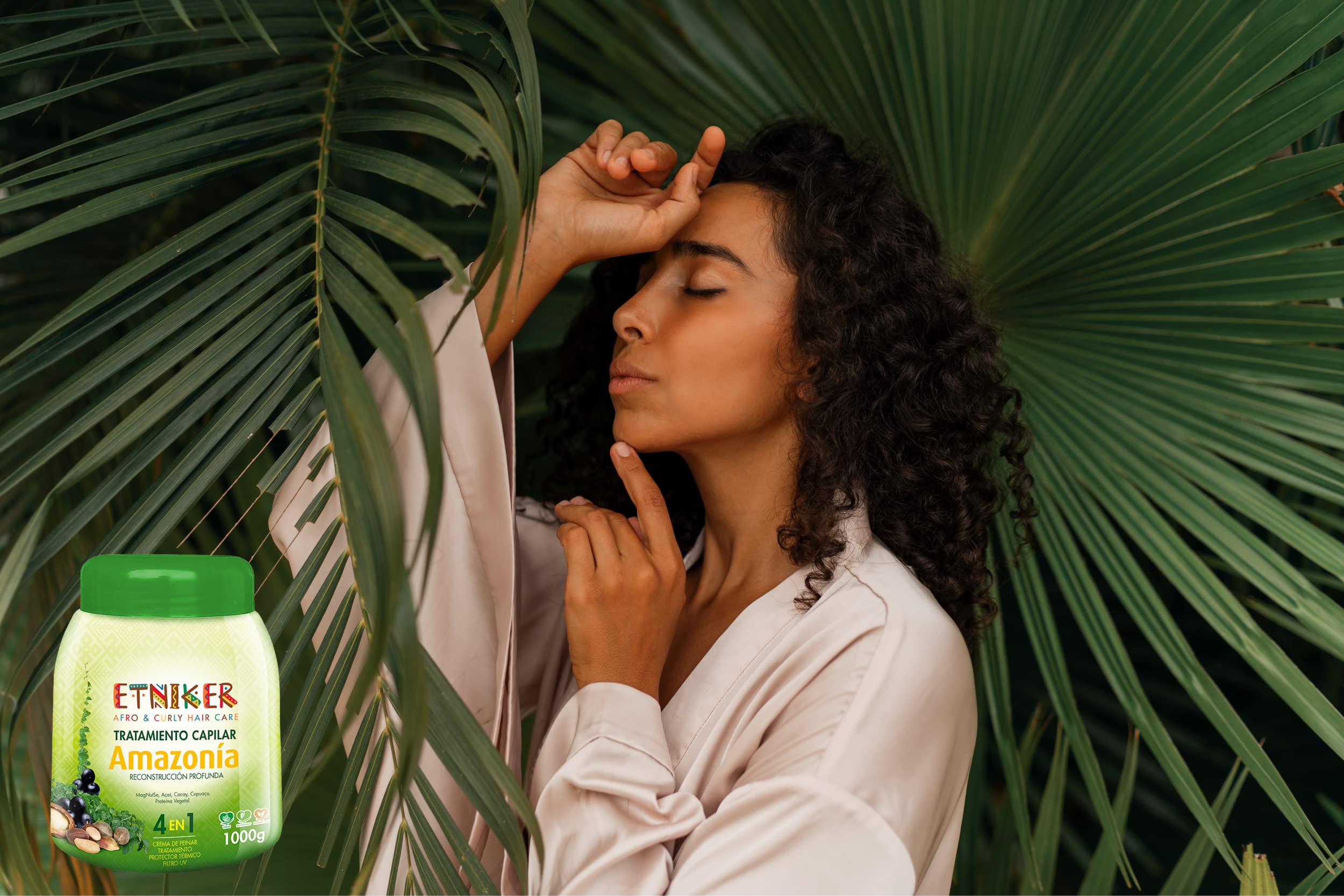 Etniker Amazonia Hair treatment. Deep Conditioning Hair Mask with Magdalena Nut, Cacay, Acai, Cupua�u and protein for Deep Hydration, Repair and protection for Curly Hair. Lmar Afro and Curly Hair Treatment Care 33.3 oz