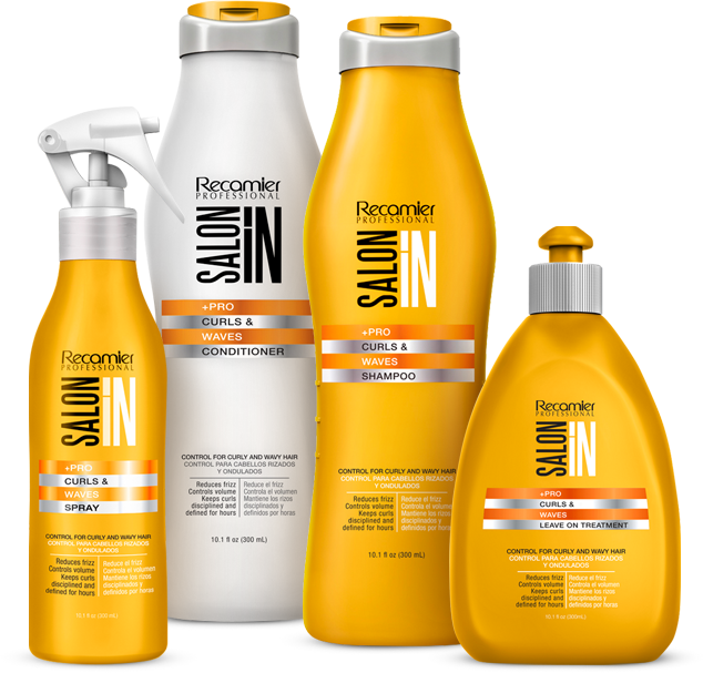 Recamier Professional Salon In +Pro Curls and Waves Hair Shampoo, Conditioner, Treatment and Hydrating Spray Bundle 4 Piece kit