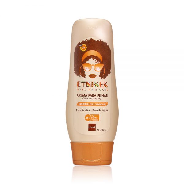 ETNIKER Curl Defining Styling Cream. Moisturize & Define. Coconut oil, Shea Butter & Monoi Oil. Free Sulfates, Salt, Silicones, Mineral Oil, and Parabens. Etniker crema para peinar rizos