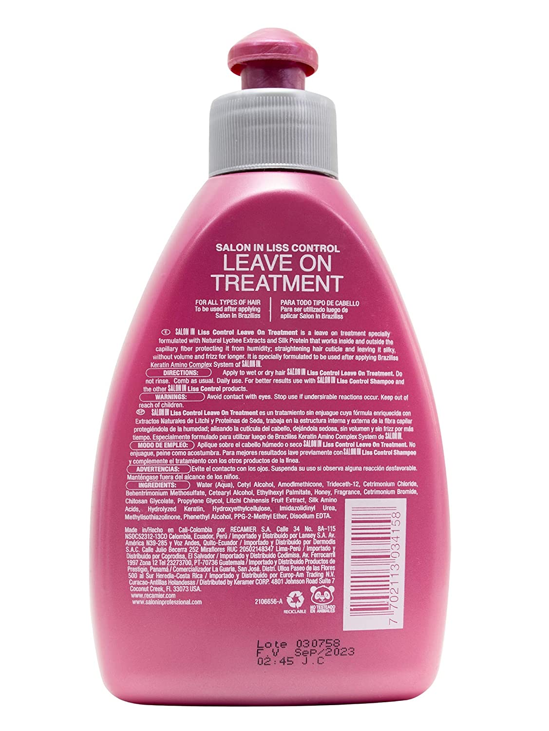 Recamier Salon In Liss Control · Tratamiento sin enjuague · 10.1 oz · 300 ml