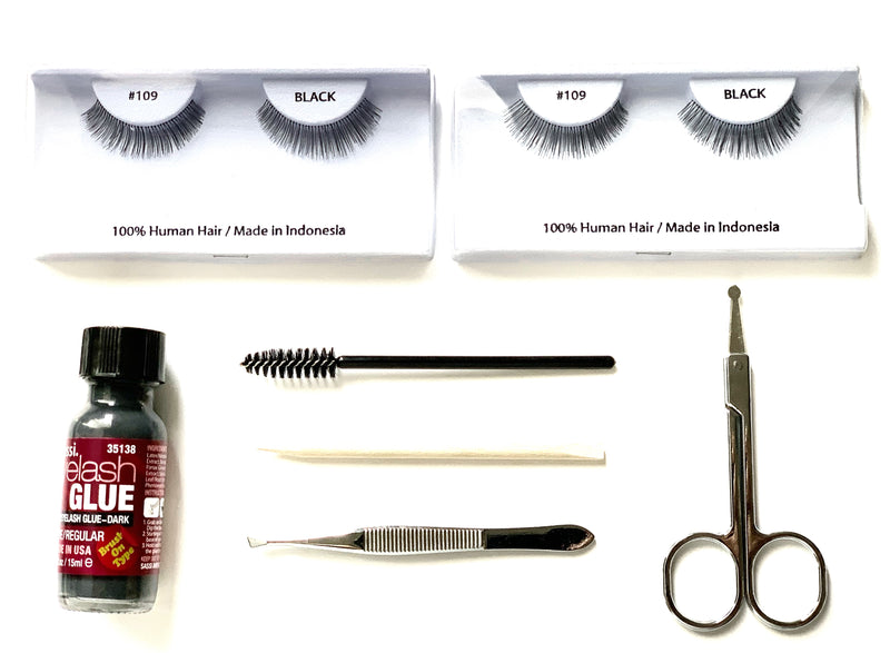 Eyelash Starter Kit by Sassi - Professional Salon Eyelash Glue 0.5oz, Set of False Black Eyelashes