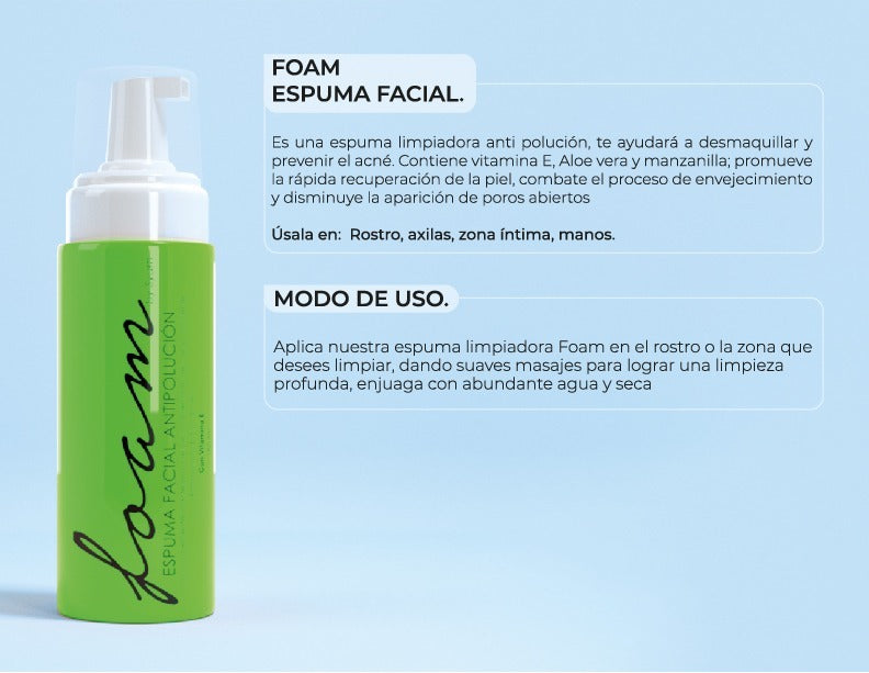 Foam Skin Facial Cleanser Makeup Remover Anti Pollution Anti Acne by Syam Cosmetics 5.07oz 150ml - Espuma Facial Limpiadora Antipolucion con Vitamin E