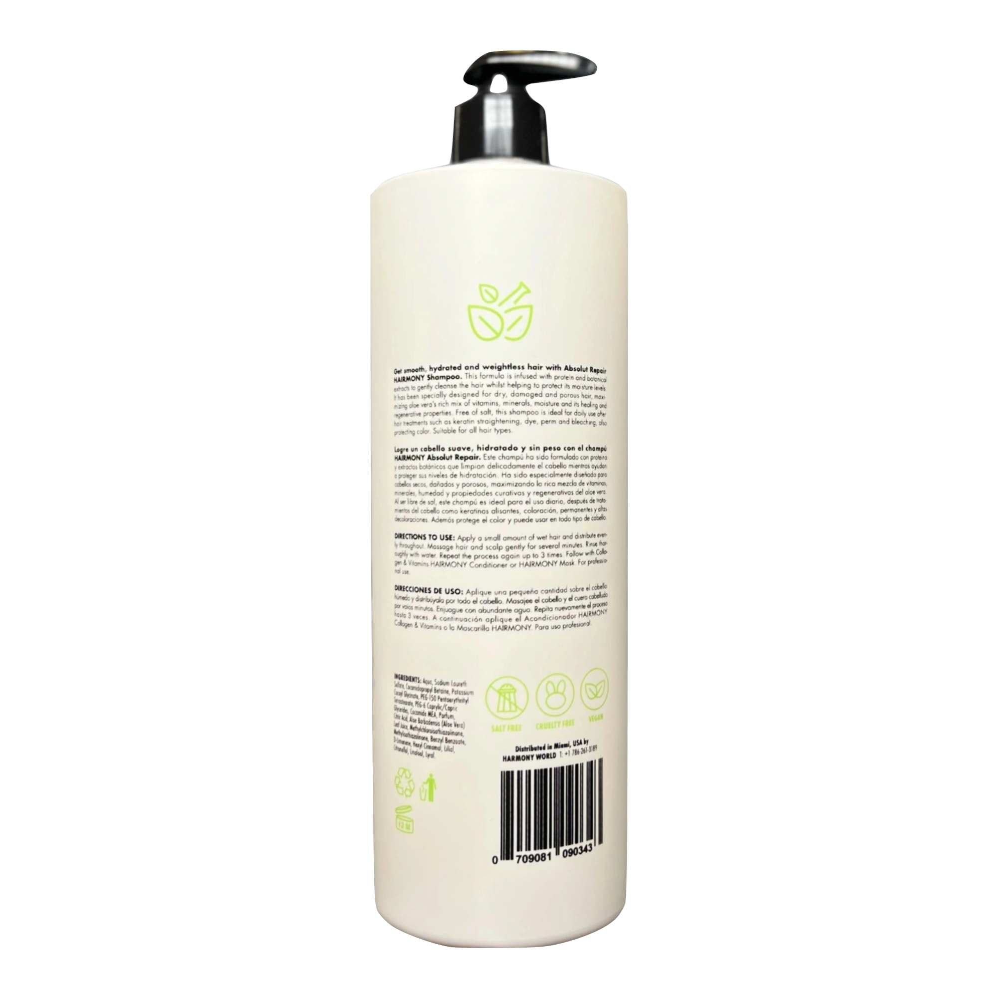 Hairmony Absolute Repair Strengthening Antibreakage Professional Hair Shampoo - Champu Reparacion Absoluta para el cabello