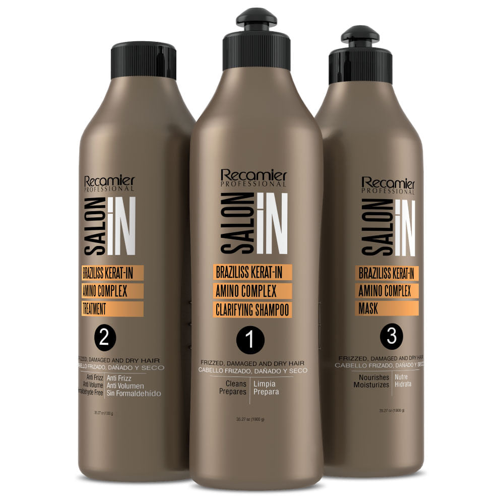 Recamier Professional Salon In Braziliss Kerat-in Amino Complex Hair System Shampoo-Treatment-Mask 3 x 35.27 fl. oz. each