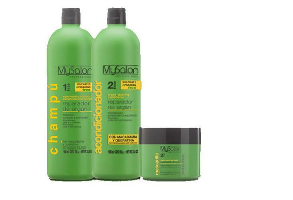 Mysalon Professional Argan and Keratine Repairing Shampoo, Conditioner and Mask Kit