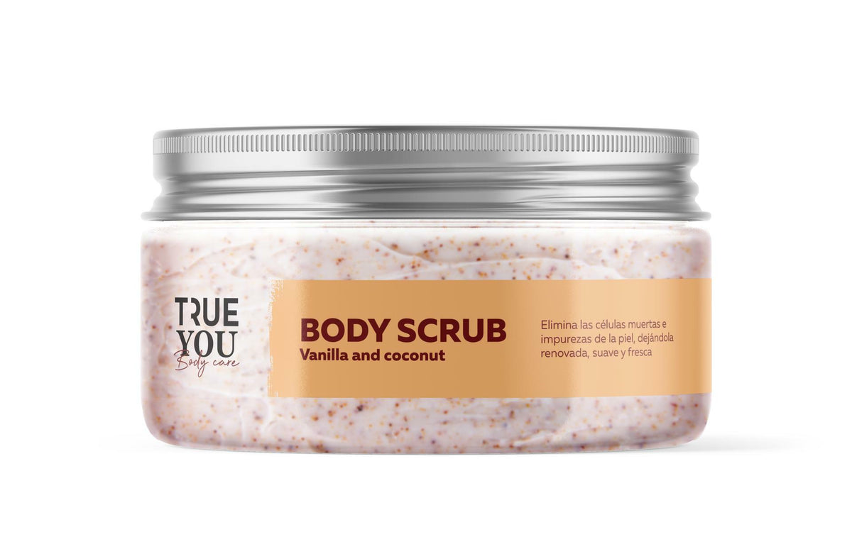 TRUE YOU Sugar Scrub Vanilla and Coconut Exfoliant body scrub with Collagen and Vitamins A and E 6.76 oz