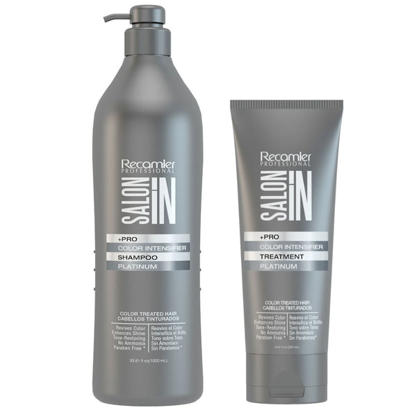 Recamier Professional Salon In +Pro Color Intensifier Hair Platinum Kit Shampoo and Treatment - Kit Tratamiento y Shampoo Intensificador de Color Platino para cabello