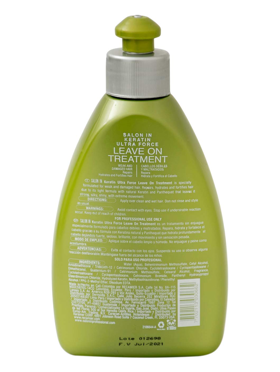 Recamier Professional Salon In +Pro Keratin Ultra Force Leave On Treatment 10.1oz - Tratamiento de Keratina para el Cabello Debil y Maltratado